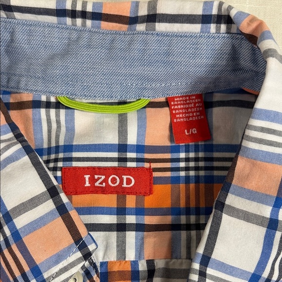 Izod Men's Blue and Orange Plaid Button Down Shirt Size Large - Picture 3 of 4
